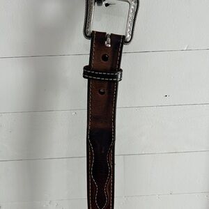 Ariat Dark Brown Leather Belt with Silver Buckle